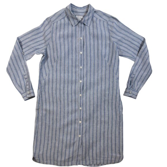 J. Jill Linen Coastal S Preppy Blue & White Striped Button-Front Shirt Dress - Picture 1 of 10